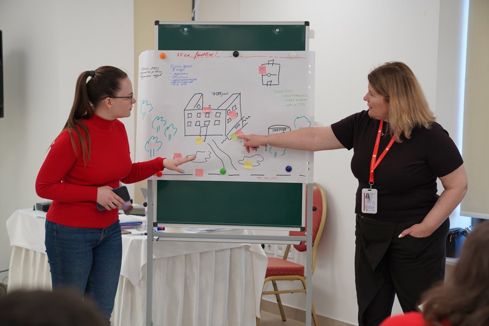 CH11061564 Taisiia From Globa22 And Olena From Save The Children Present Their Vision Of The Safe School That Is Located 70 Kilometers From The Frontline (Dnipro, East Ukraine)